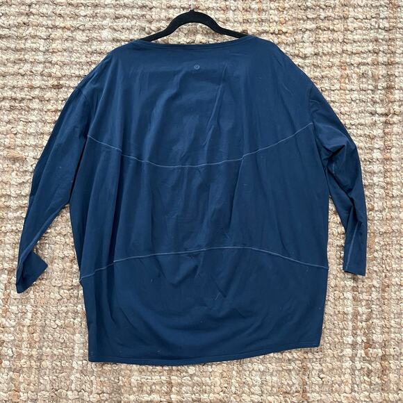 Lululemon Back In Action Long Sleeve True Navy Pima Cotton Oversized Top EUC - Picture 4 of 6